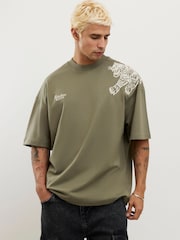 River Island Green Oversized Tiger Embroidered T-Shirt - Image 1 of 4