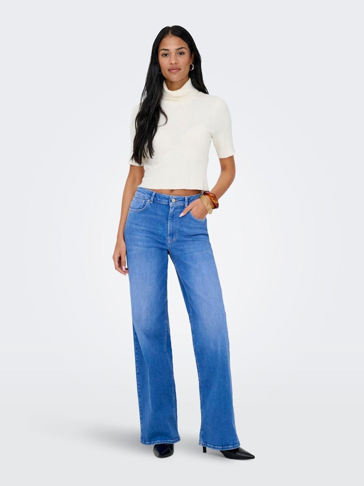 ONLY Blue High Waist Wide Leg With Super Stretch Jeans - Image 1 of 6 ONLY Blue High Waist Wide Leg With Super Stretch Jeans - Image 1 of 6