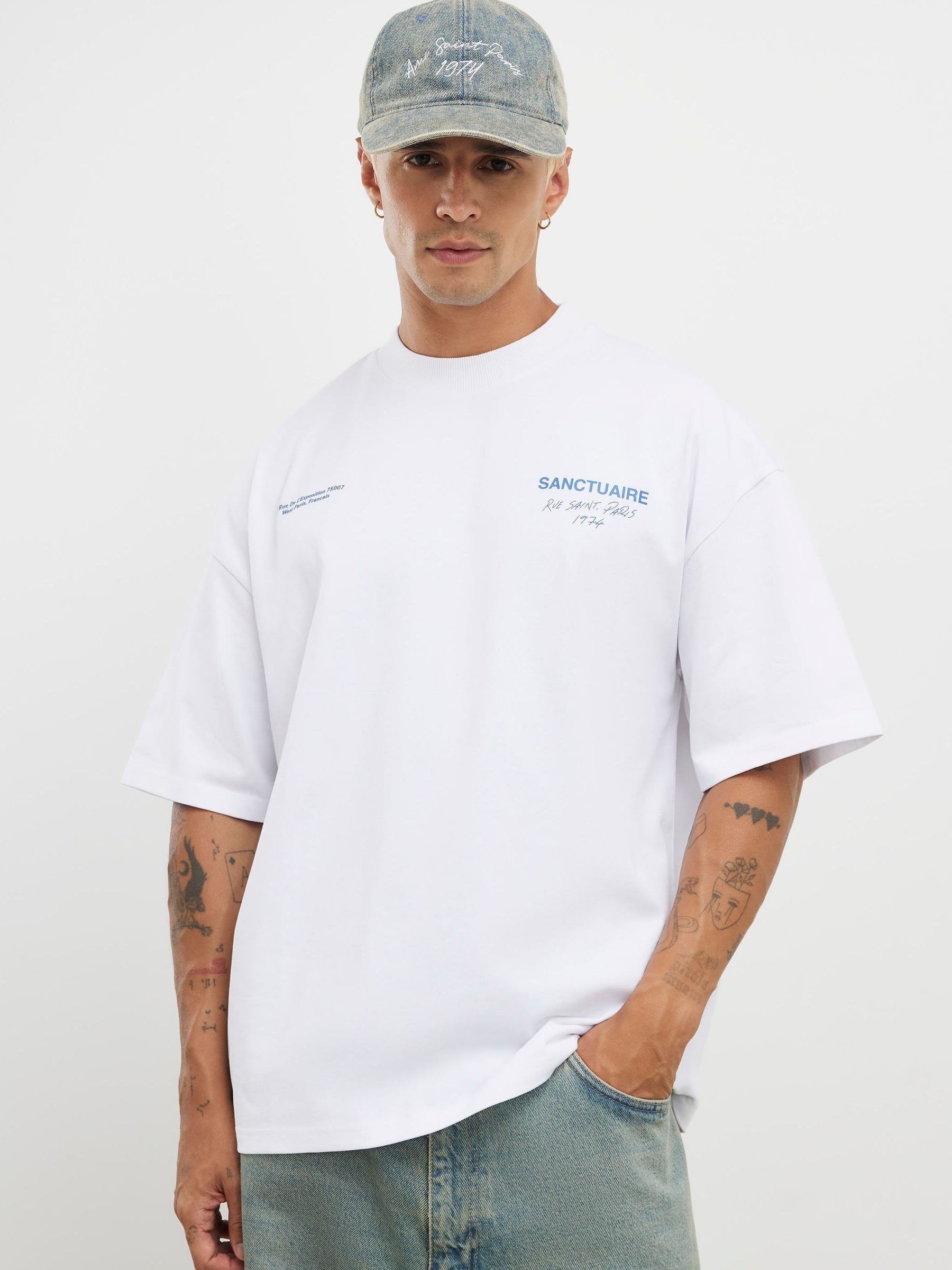 Buy River Island White Oversized Fit Graphic Sanctuaire T-Shirt