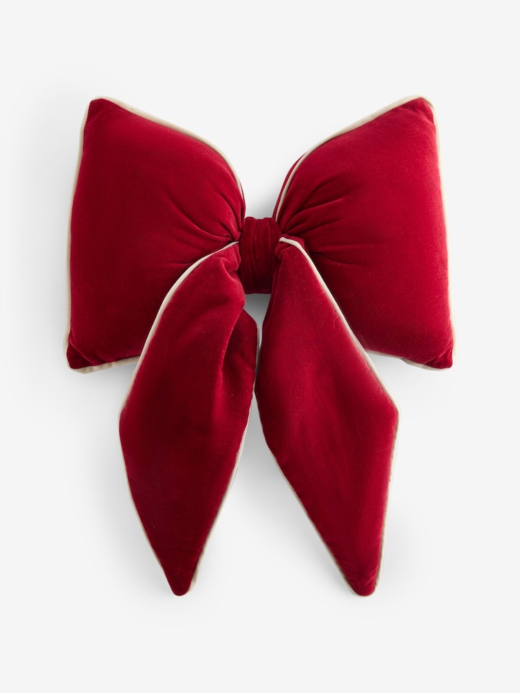 Red 3D Cotton Velvet Bow Cushion - Image 2 of 4
