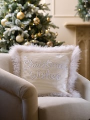 50 X 50cm Christmas Wishes Fur Trim Cushion - Bild 1 von 4