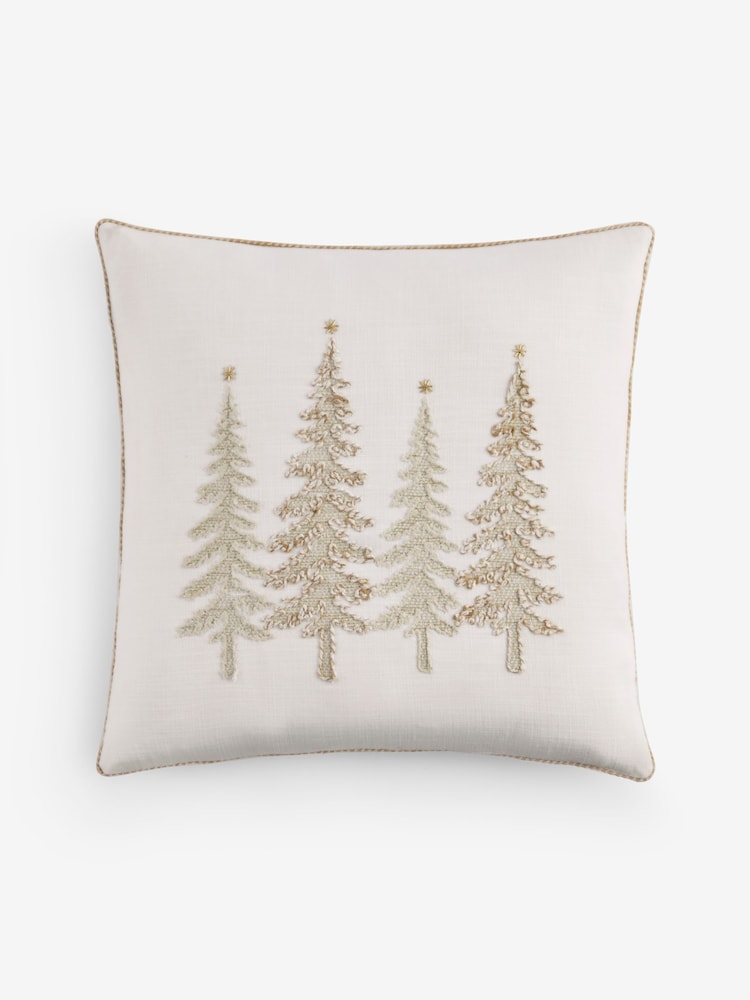 Natural Embellished Christmas Tree Cushion - Image 1 of 4 Natural Embellished Christmas Tree Cushion - Image 1 of 4