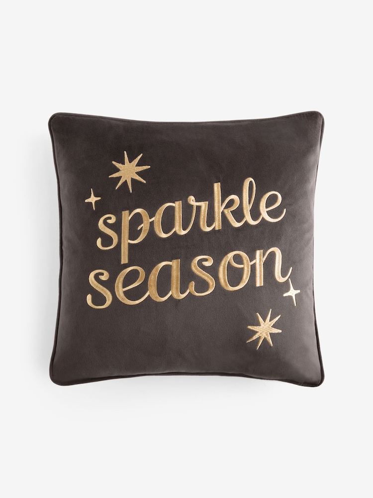 Brown Christmas Sparkle Season Slogan Cushion - Image 2 of 4