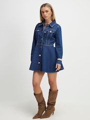 River Island Blue Petite Denim Button Through Mini Dress - Image 2 of 4