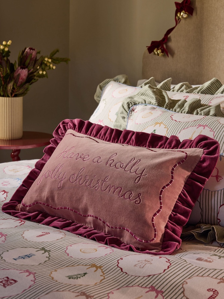 30 X 50cm Holly Jolly Christmas Slogan Ruffle Cushion - Kuva 1 / 4 30 X 50cm Holly Jolly Christmas Slogan Ruffle Cushion - Kuva 1 / 4