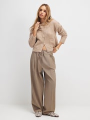 River Island Brown Short Sleeve Cable Knit Pocket Front Cardigan - Image 1 of 4