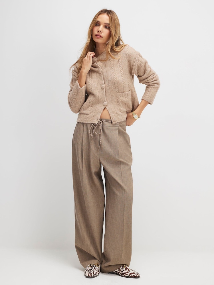 River Island Brown Short Sleeve Cable Knit Pocket Front Cardigan - Image 1 of 4