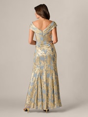 Adrianna Papell Blue Foil Leaf Mermaid Gown - Image 2 of 6