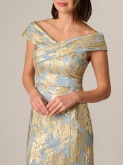 Adrianna Papell Blue Foil Leaf Mermaid Gown - Image 5 of 6