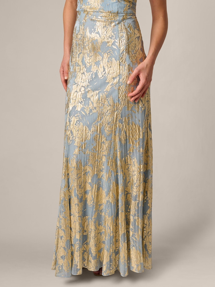 Adrianna Papell Blue Foil Leaf Mermaid Gown - Image 6 of 6 Adrianna Papell Blue Foil Leaf Mermaid Gown - Image 6 of 6