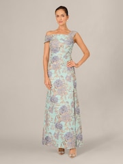 Adrianna Papell Blue Petite Floral Jacquard Mermaid Dress - Image 1 of 6
