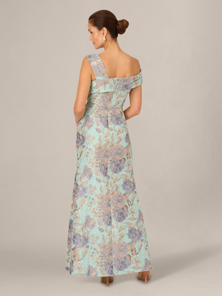 Adrianna Papell Blue Petite Floral Jacquard Mermaid Dress - Image 2 of 6
