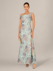Adrianna Papell Blue Petite Floral Jacquard Mermaid Dress - Image 4 of 6