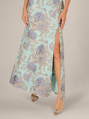 Adrianna Papell Blue Petite Floral Jacquard Mermaid Dress - Image 6 of 6