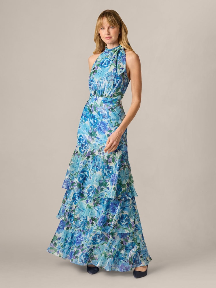 Adrianna Papell Blue Petite Glazed Chiffon Gown - Image 1 of 6