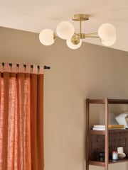 MADE.COM Brass/ Opal Globe 5 Light Flush Ceiling Light - Image 1 of 6