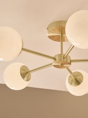 MADE.COM Brass/ Opal Globe 5 Light Flush Ceiling Light - Image 3 of 6