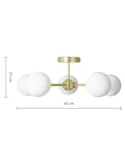 MADE.COM Brass/ Opal Globe 5 Light Flush Ceiling Light - Image 4 of 6