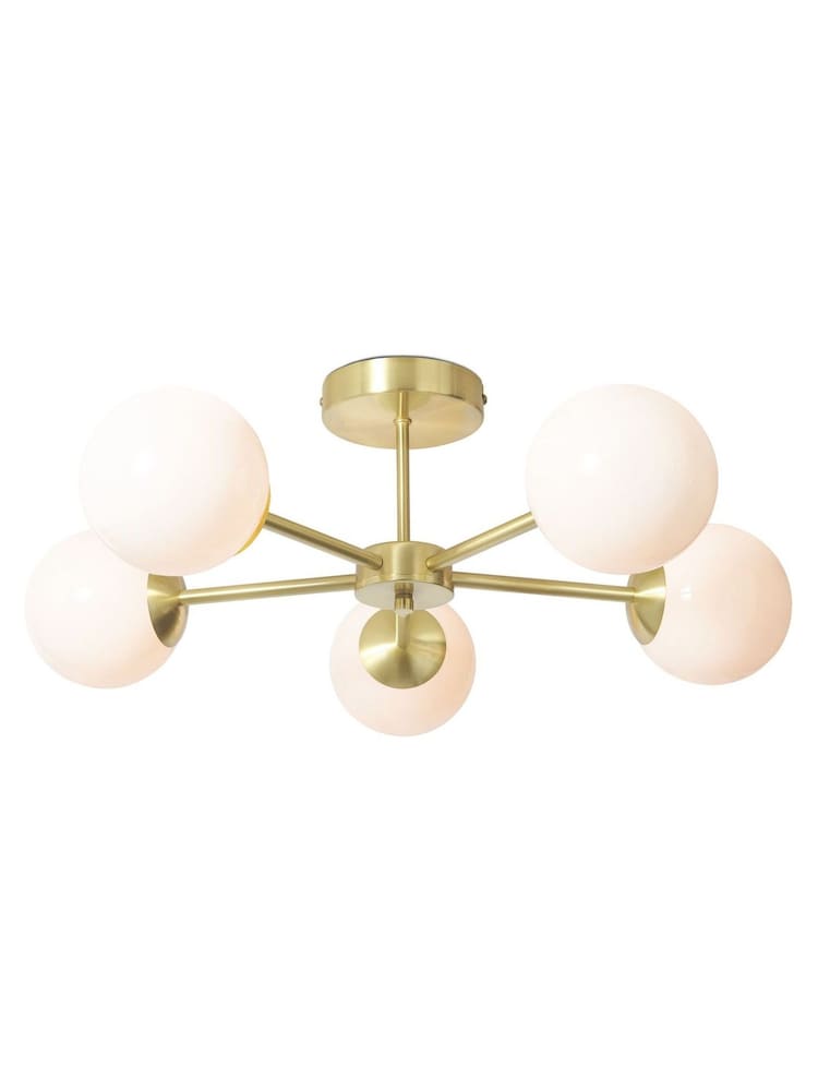 MADE.COM Brass/ Opal Globe 5 Light Flush Ceiling Light - Image 6 of 6