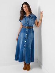 Joe Browns Blue Petite Sara Stretch Denim Maxi Dress - Image 2 of 6