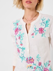 Joe Browns White Fabulous Floral Embroidered Henley Top - Image 3 of 6