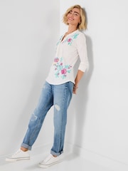 Joe Browns White Fabulous Floral Embroidered Henley Top - Image 5 of 6
