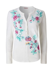 Joe Browns White Fabulous Floral Embroidered Henley Top - Image 6 of 6