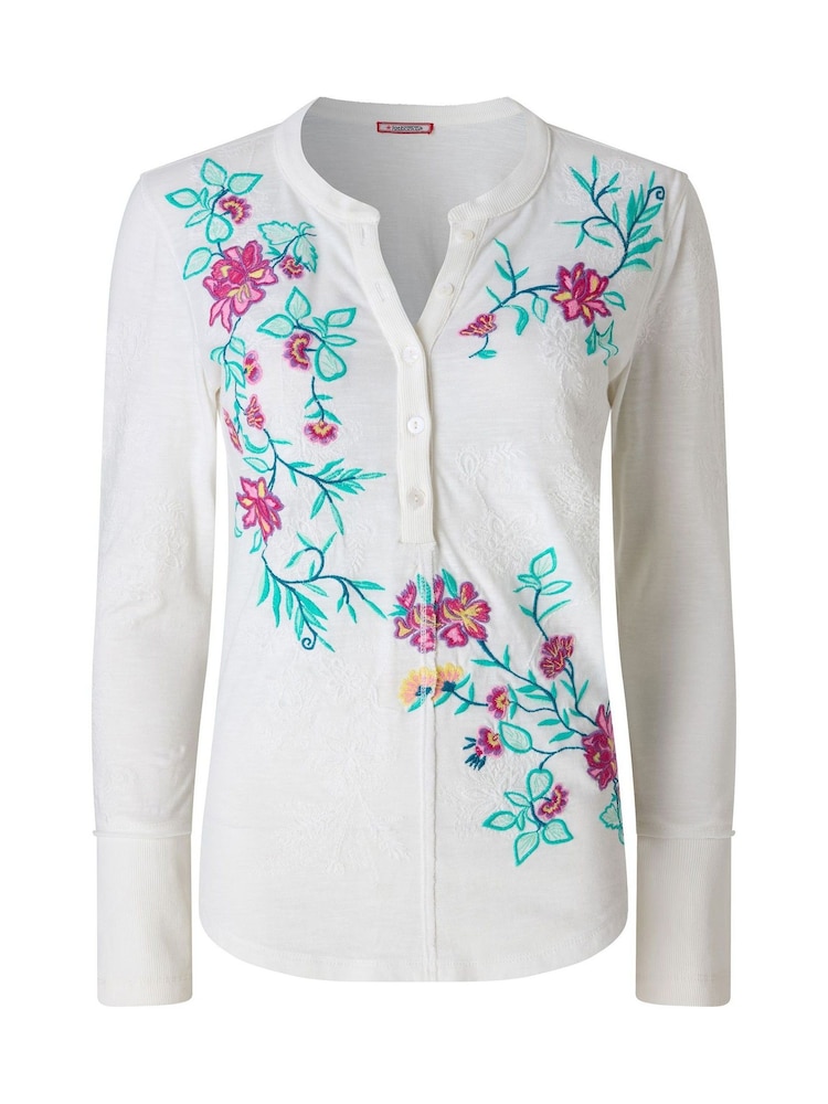 Joe Browns White Fabulous Floral Embroidered Henley Top - Image 6 of 6