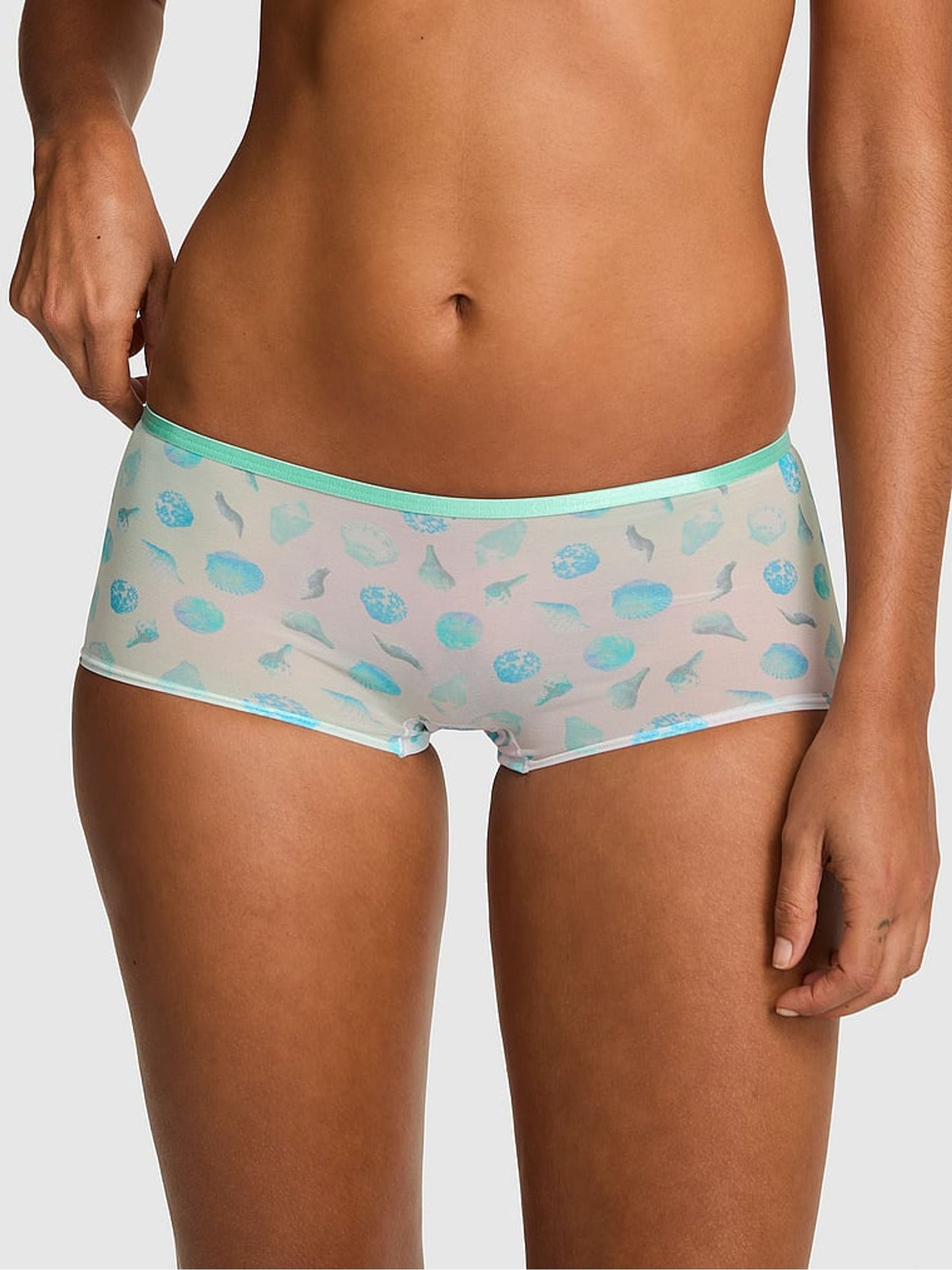Victoria's Secret PINK Blue Seashell Print Short Logo Mesh Knickers