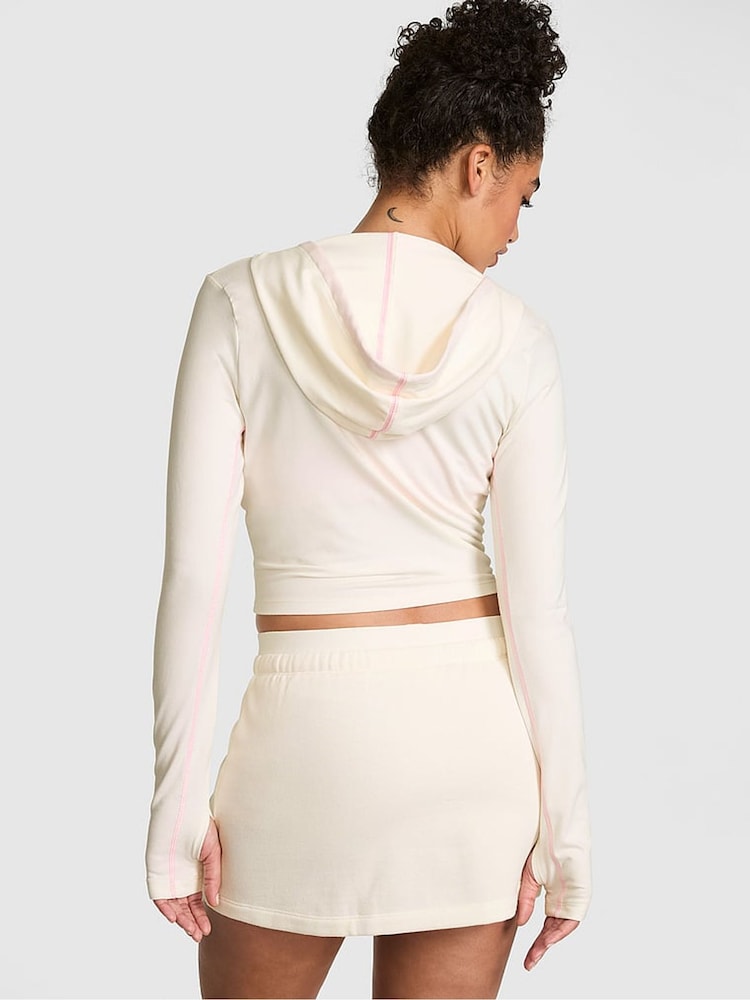 Victoria's Secret Pink Cozy White Cropped Hoodie - Image 2 of 2 Victoria's Secret Pink Cozy White Cropped Hoodie - Image 2 of 2