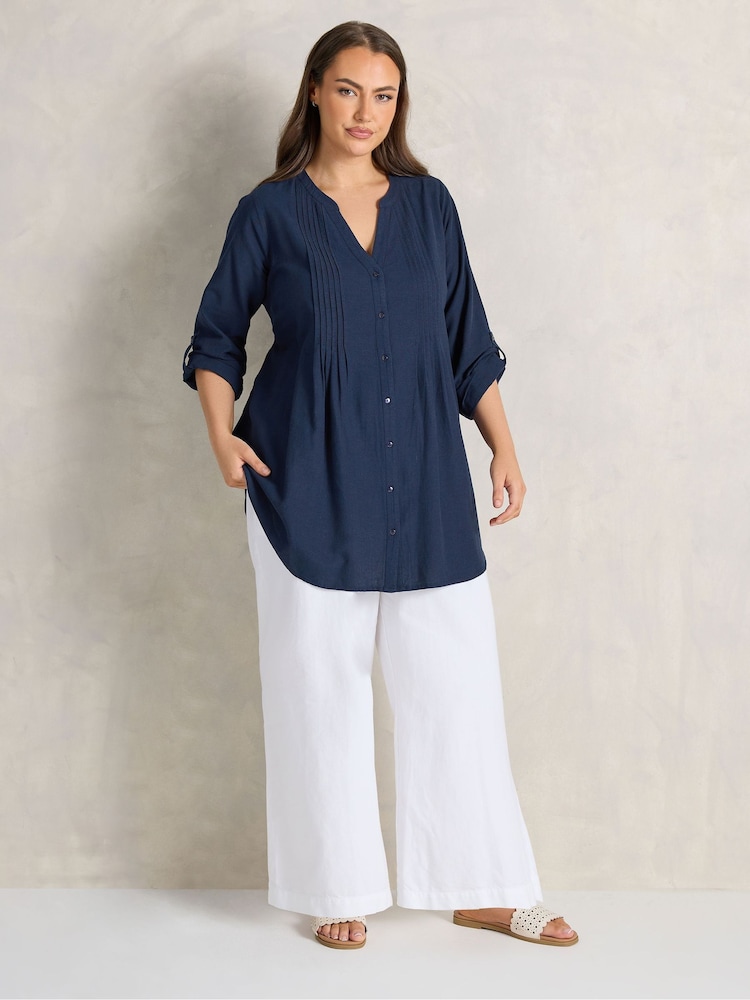 Evans Blue Linen Blend Pintuck Shirt - Image 2 of 5