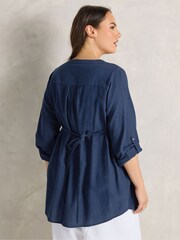 Evans Blue Linen Blend Pintuck Shirt - Image 3 of 5