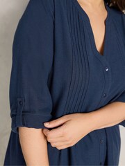 Evans Blue Linen Blend Pintuck Shirt - Image 4 of 5