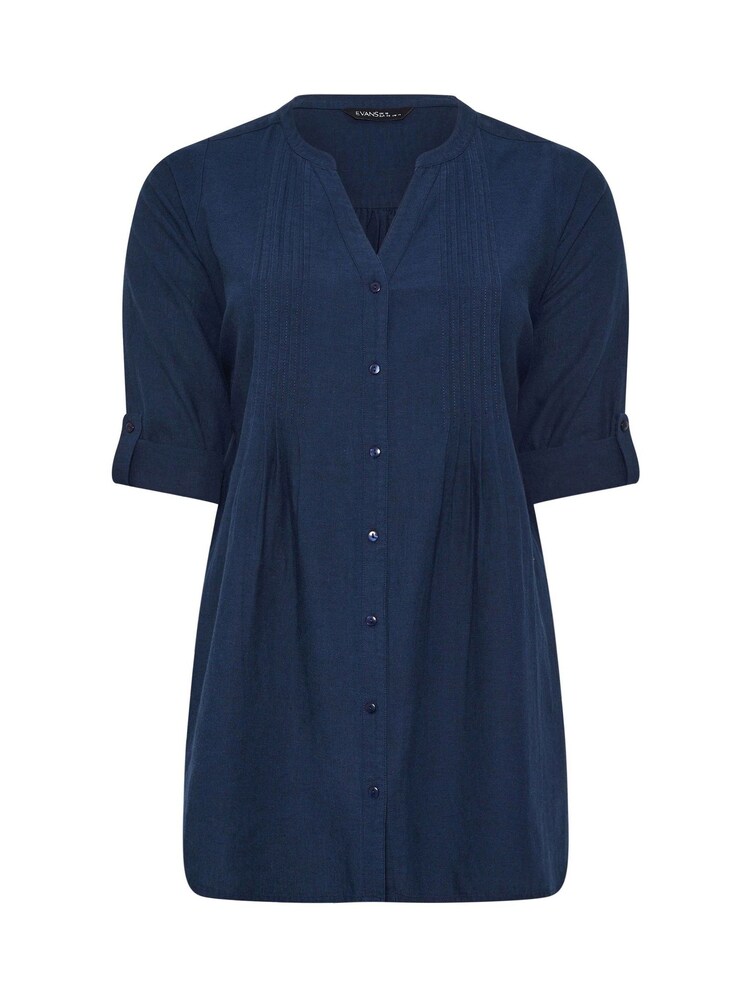 Evans Blue Linen Blend Pintuck Shirt - Image 5 of 5