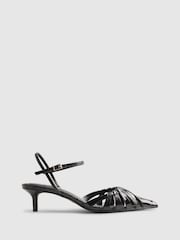 River Island Black Croc Patent Caged Detail Court - Image 1 of 6
