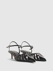 River Island Black Croc Patent Caged Detail Court - Image 3 of 6