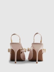 River Island Pink Flower Embellished Slingback Court Heel Sandals - Image 4 of 5