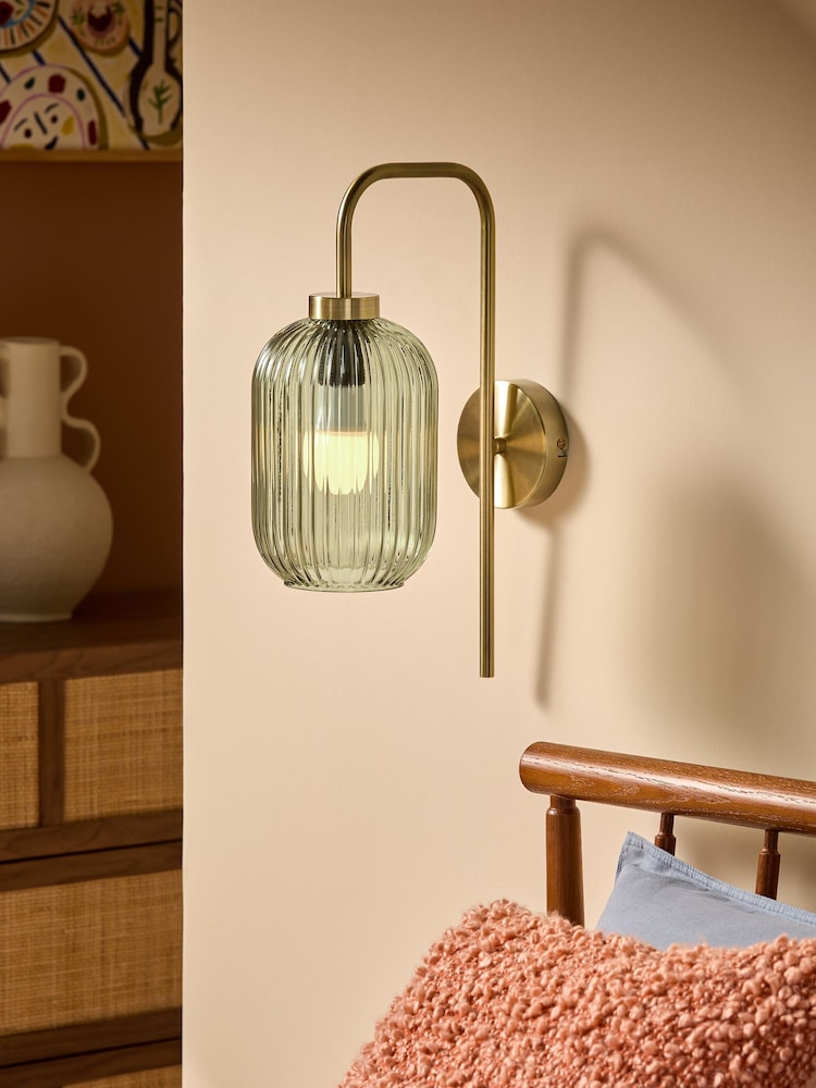 MADE.COM Green Briz Ribbed Glass Wall Light - Image 1 of 7 MADE.COM Green Briz Ribbed Glass Wall Light - Image 1 of 7