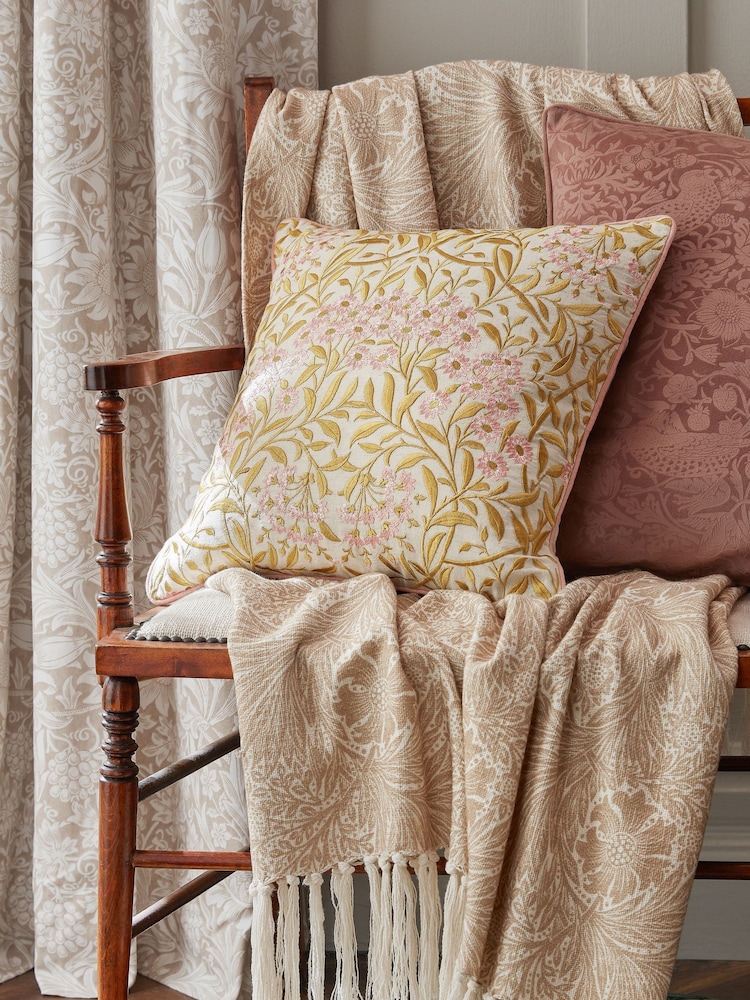 William Morris At Home Brick Pink Gold Michaelmas Daisy Cushion - Image 1 of 3