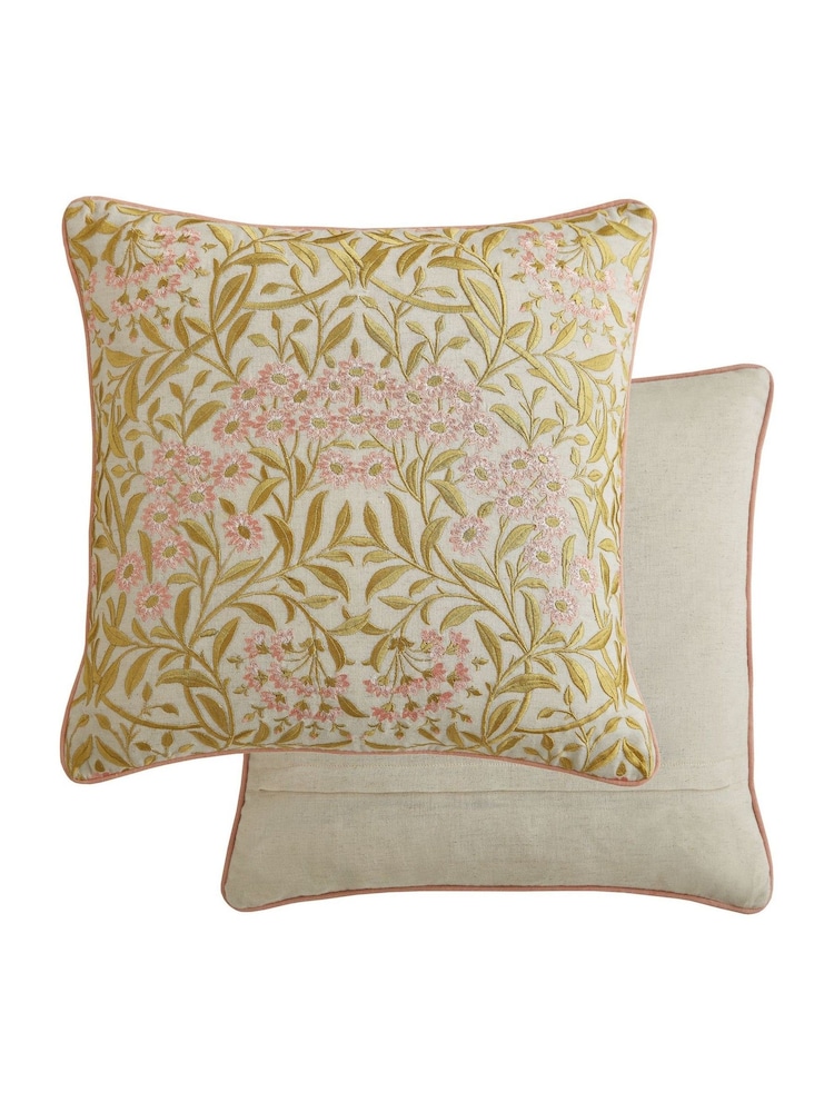 William Morris At Home Brick Pink Gold Michaelmas Daisy Cushion - Image 3 of 3