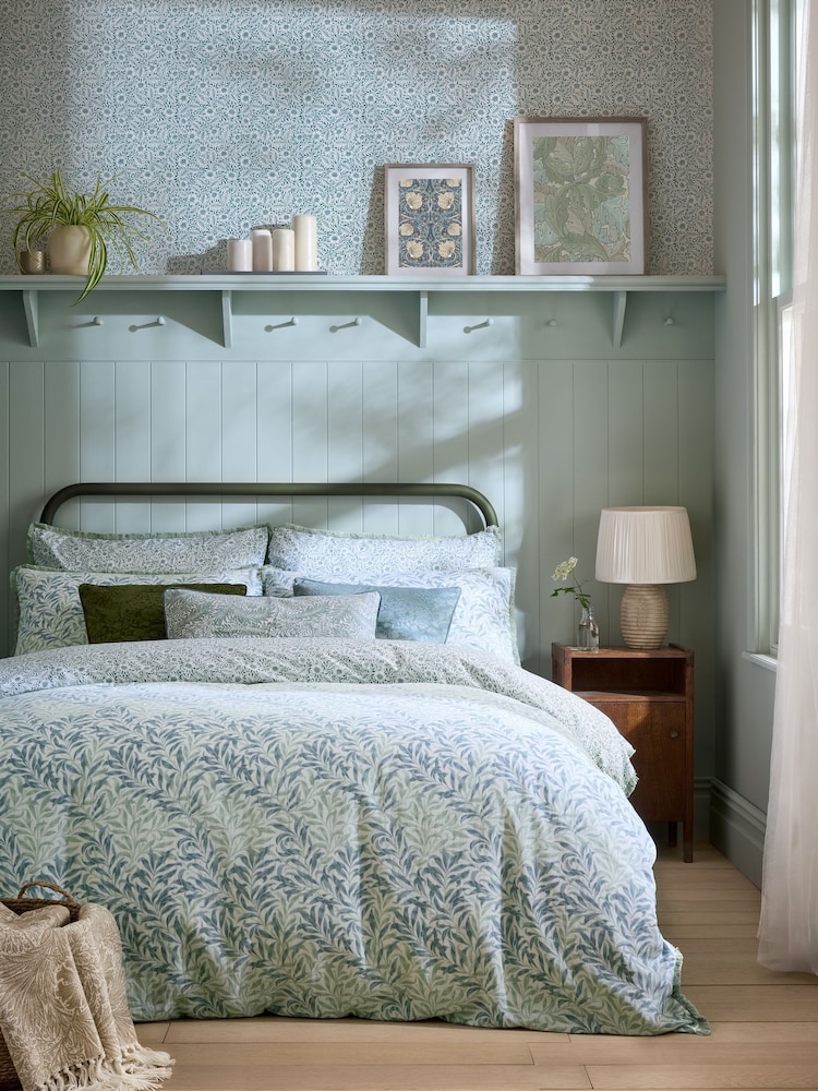 William Morris At Home Sage Green Willow Bough 200 Thread Count Duvet Cover and Pillowcase Set - Image 1 of 8 William Morris At Home Sage Green Willow Bough 200 Thread Count Duvet Cover and Pillowcase Set - Image 1 of 8