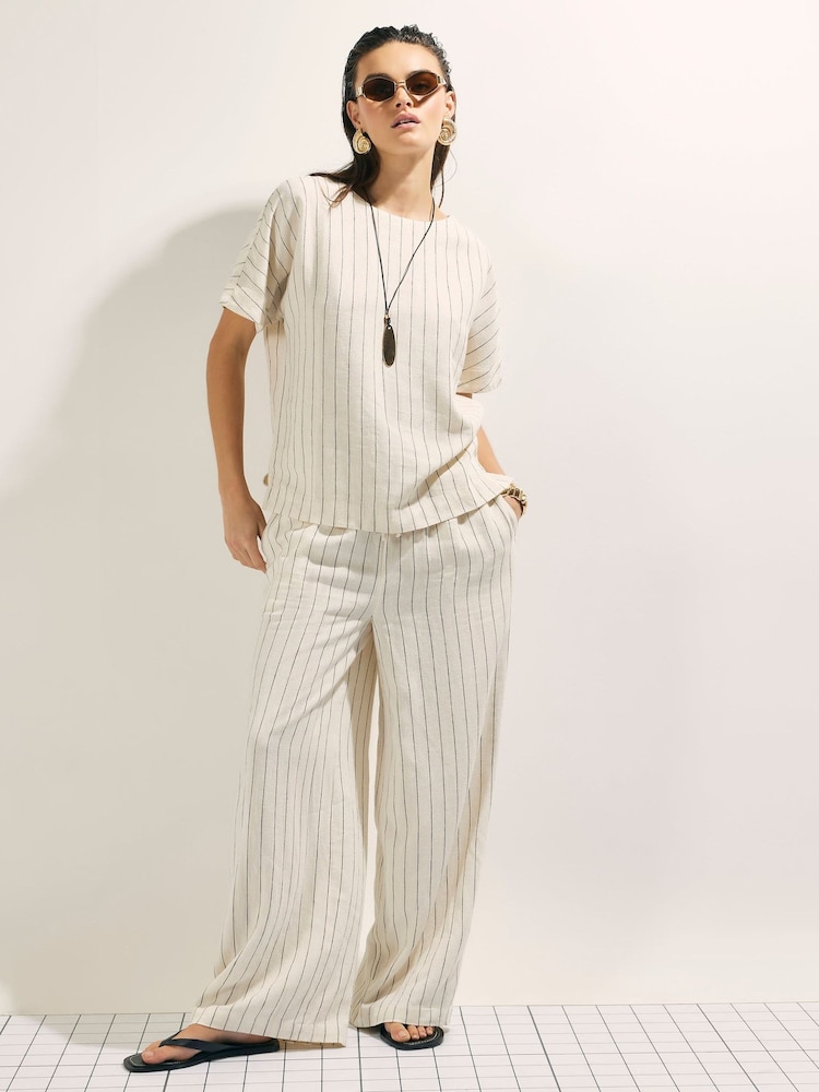 River Island Short Sleeve Striped Linen T-Shirt - Bild 1 von 4