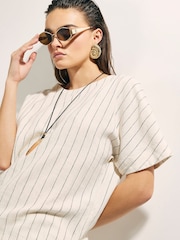 River Island Short Sleeve Striped Linen T-Shirt - Bild 3 von 4