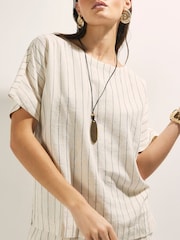 River Island Short Sleeve Striped Linen T-Shirt - Bild 4 von 4