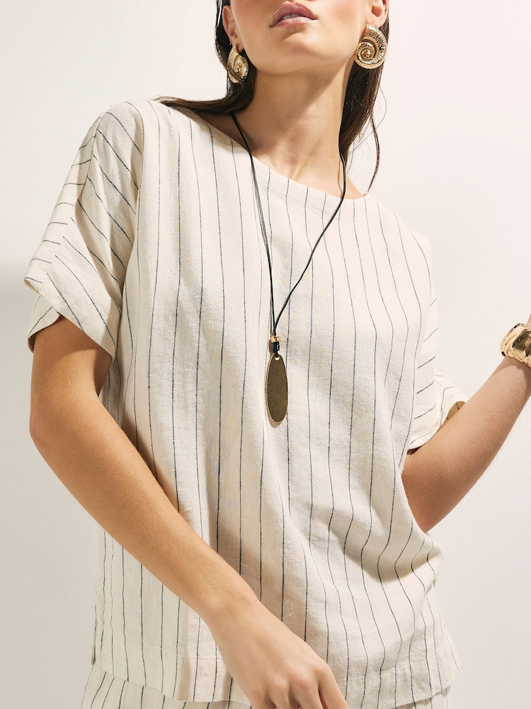 River Island Short Sleeve Striped Linen T-Shirt - Bild 4 von 4