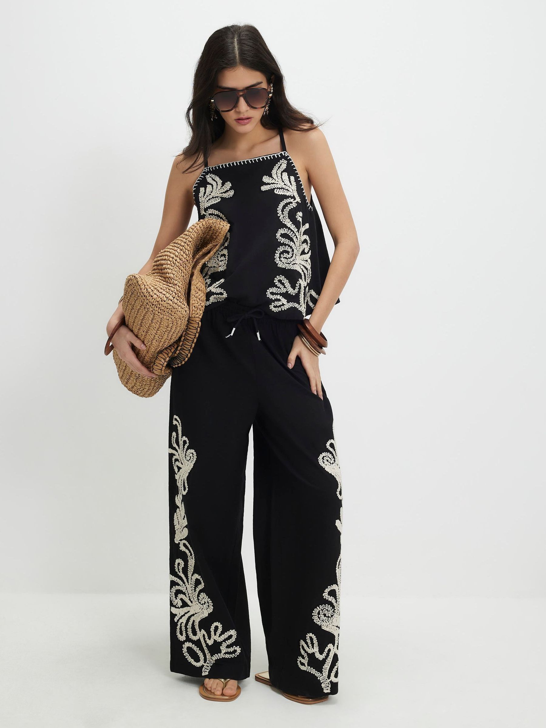 Buy River Island Black Petite Craft Stitch Embroidery Racer Tank