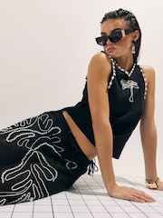 River Island Black Sleeveless Palm Embroidered Vest - Image 1 of 4