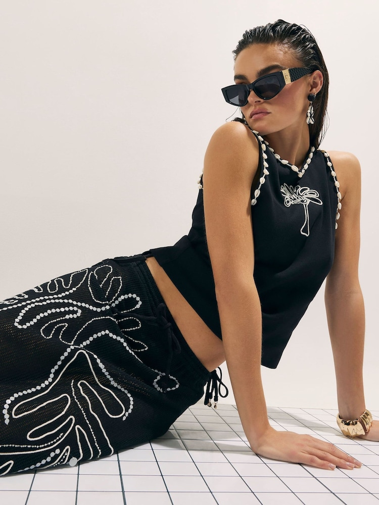 River Island Black Sleeveless Palm Embroidered Vest - Image 1 of 4