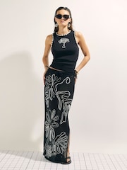 River Island Black Sleeveless Palm Embroidered Vest - Image 2 of 4