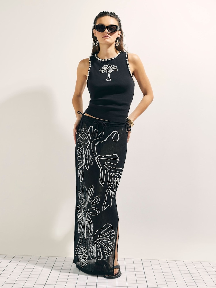 River Island Black Sleeveless Palm Embroidered Vest - Image 2 of 4